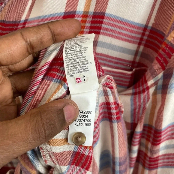 Lucky Brand Womens Plaid Button Up L Shirt Twist Back Hem Blouse Casual Flannel - Picture 5 of 6